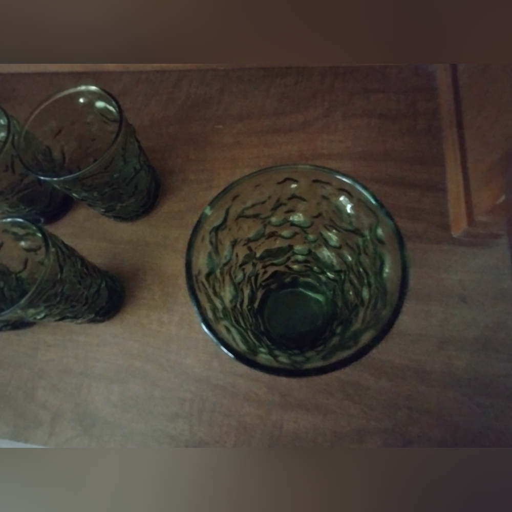 Set of 5 green Anchor Hocking thumbprint glasses - Picture 9 of 10